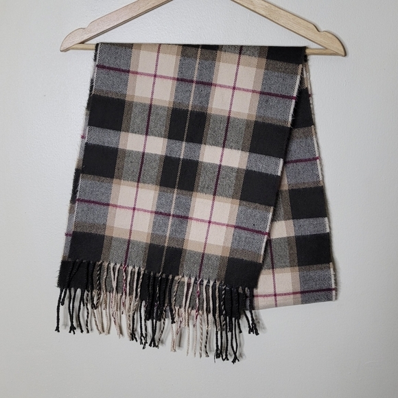 100% Cashmere Scarf Tartan Plaid Check Made in Germany 65x12 Fringe Soft Winter - Picture 2 of 6